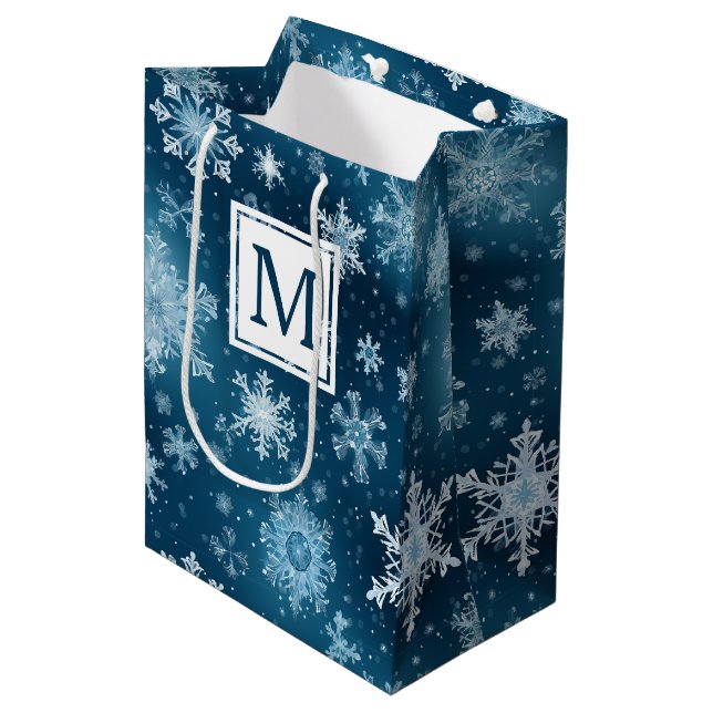 Bolsa De Regalo Mediana Winter Wonderland Snowflakes Snowflakes Snowfall B (Angulo Anverso)
