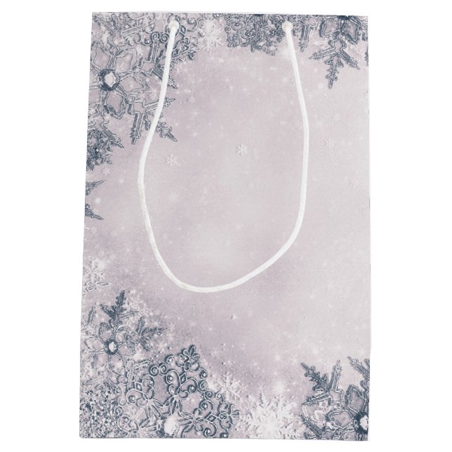 Bolsa De Regalo Mediana Winter Wonderland Snowflakes White Elegant (Reverso)