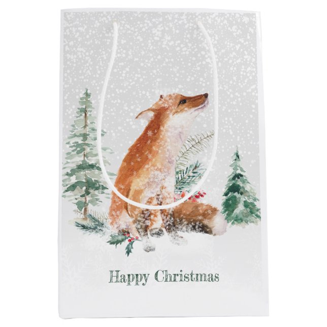 Bolsa De Regalo Mediana Woodland Winter Fox Pine (Anverso)
