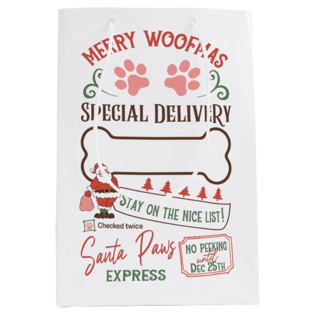 Bolsa De Regalo Mediana Woofmas Santa Paws Express (Anverso)