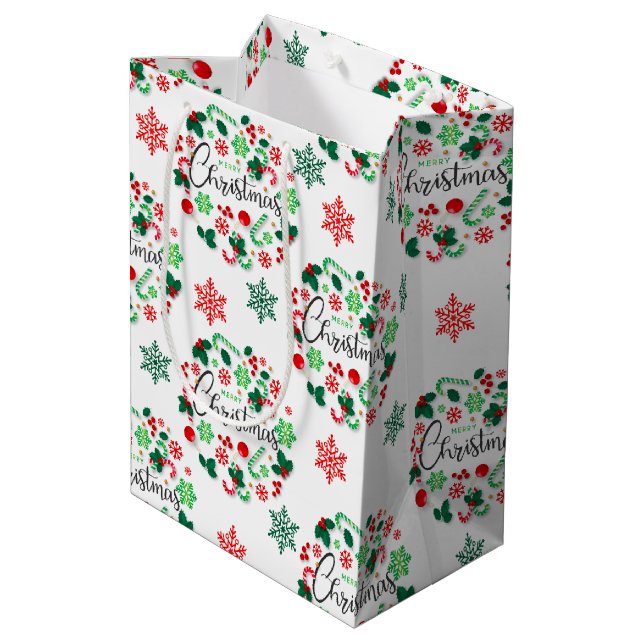 Bolsa De Regalo Mediana Wreat de navidad verde rojo (Angulo reverso)