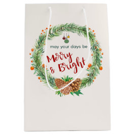 Bolsa De Regalo Mediana Wreath de Navidades merry y brillantes