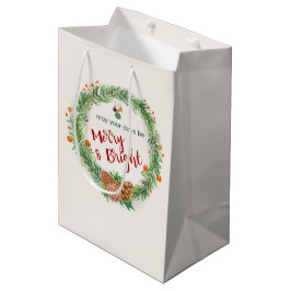 Bolsa De Regalo Mediana Wreath de Navidades merry y brillantes