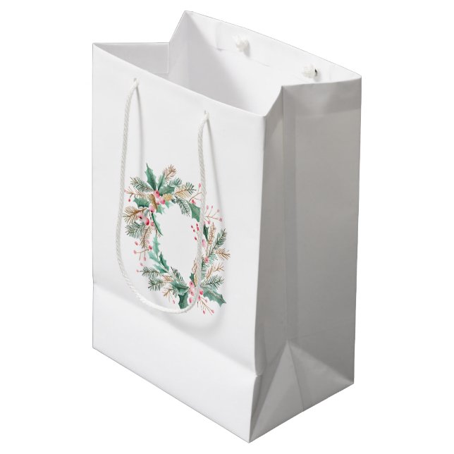 Bolsa De Regalo Mediana Wreath de Navidades rosados verdes (Angulo Anverso)
