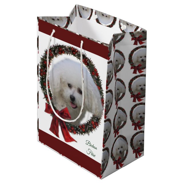 Bolsa De Regalo Mediana Wreath Navidades de Bichon Frise (Angulo reverso)