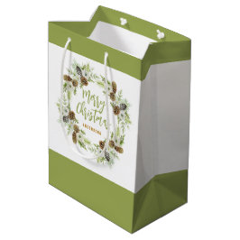 Bolsa De Regalo Mediana Wreath, Navidades de Pines Florales Verdes