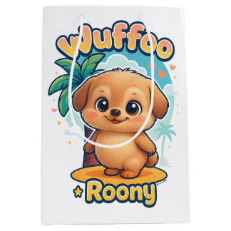 Bolsa De Regalo Mediana Wuffoo Roony Cachorro Kawaii Isla Tropical 