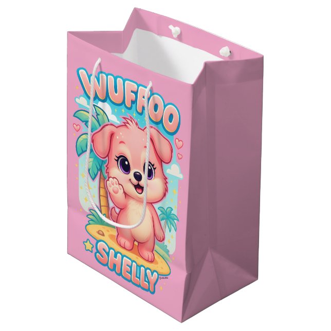 Bolsa De Regalo Mediana Wuffoo Shelly Kawaii Puppy Tropical Island (Angulo Anverso)