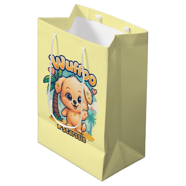 Bolsa De Regalo Mediana Wuffoo Starssie Kawaii Puppy Tropical Island (Angulo Anverso)