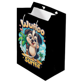 Bolsa De Regalo Mediana Wuffoo Surffie Cachorro Lindo Kawaii Isla Tropical