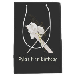 Bolsa De Regalo Mediana X inicial con flor de color suave