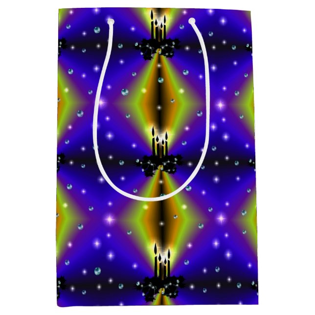 Bolsa De Regalo Mediana Xmas Artdeco sobre el arco iris amarillo morado (Anverso)