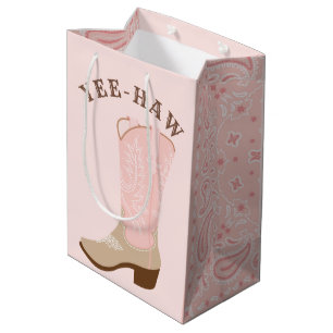 Bolsa De Regalo Mediana YEE-HAW Cowgirl Boot rosa