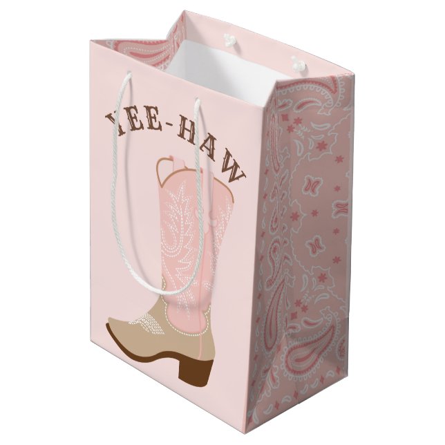 Bolsa De Regalo Mediana YEE-HAW Cowgirl Boot rosa (Angulo reverso)