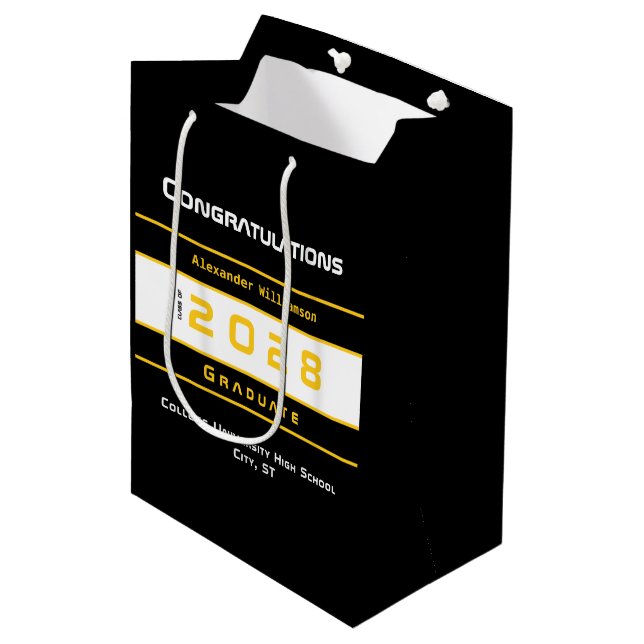Bolsa De Regalo Mediana Yellow Black White Graduation  (Angulo Anverso)