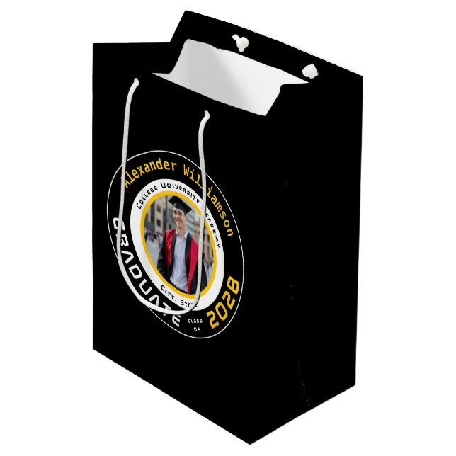 Bolsa De Regalo Mediana Yellow Black White Graduation Photo (Angulo Anverso)