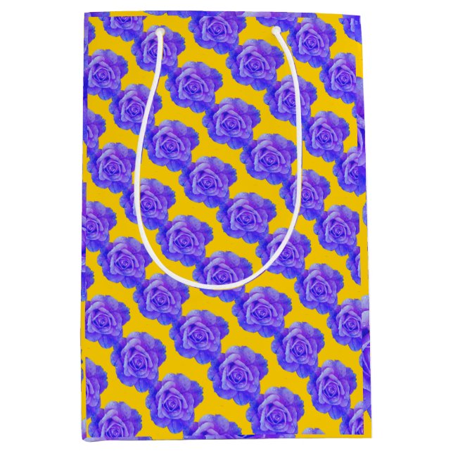 Bolsa De Regalo Mediana Yellow Navy Blue Floral Patterns Flowers Roses (Anverso)