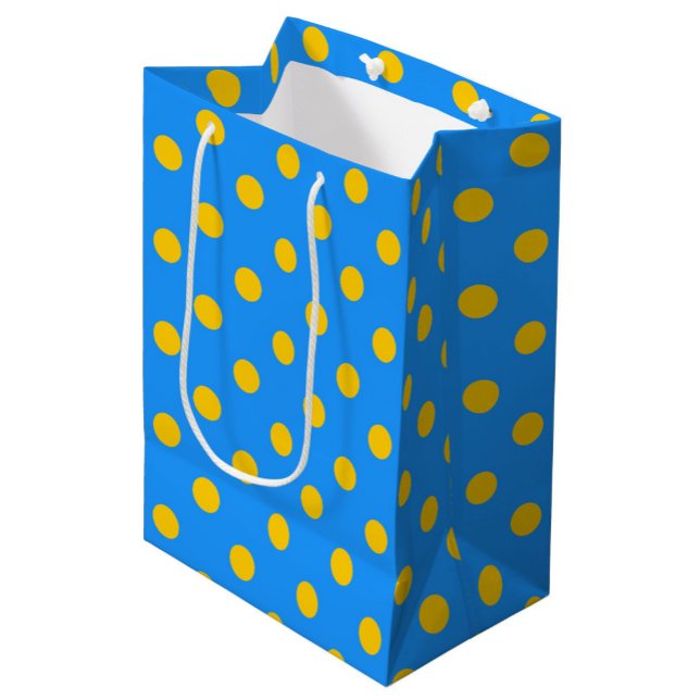 Bolsa De Regalo Mediana Yellow On Blue Polka Dots Pattern Design (Subido por el creador)