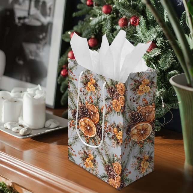 Bolsa De Regalo Mediana Yule Winter Solstice Natural Pine & Naranja (Yule Winter Solstice Natural Pine & Orange Medium Gift Bag)