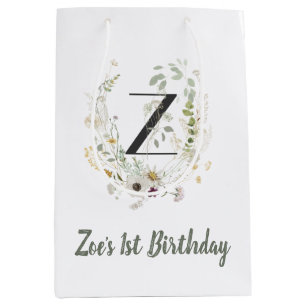 Bolsa De Regalo Mediana Z inicial con flor de color suave