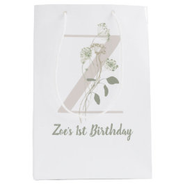 Bolsa De Regalo Mediana Z inicial con Personalizado de flores de color sua