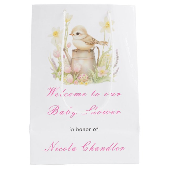 Bolsa De Regalo Mediana Zapatilla de pájaros de primavera puede Baby Showe (Reverso)