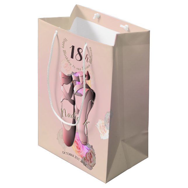 Bolsa De Regalo Mediana Zapatos De Toe Rosados De Ballerina (Angulo Anverso)