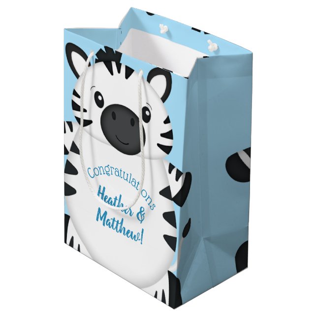 Bolsa De Regalo Mediana Zebra Baby Shower Safari Blue Boy (Angulo reverso)