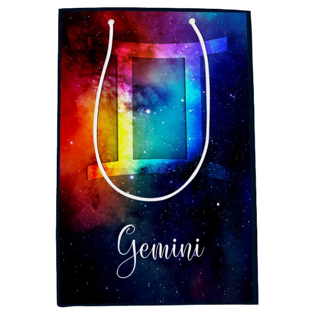 Bolsa De Regalo Mediana Zodiac : Espacio arcoiris Gemini (Anverso)