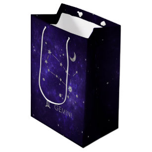 Bolsa De Regalo Mediana Zodiac Purple Gemini   Horoscopio Astrológico Cósm