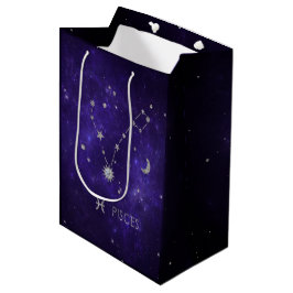 Bolsa De Regalo Mediana Zodiac Purple Pisces | Horoscopio Astrológico Cósm