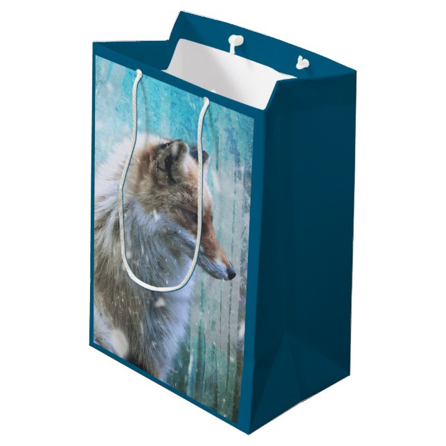 Bolsa De Regalo Mediana Zorro de Furry Cute en fondo azul grunge (Angulo reverso)