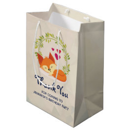Bolsa De Regalo Mediana Zorro Naranja, corazones rojos y una corona verde