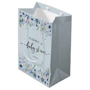 Bolsa de regalo medio Baby Shower Dusty Blue Flora