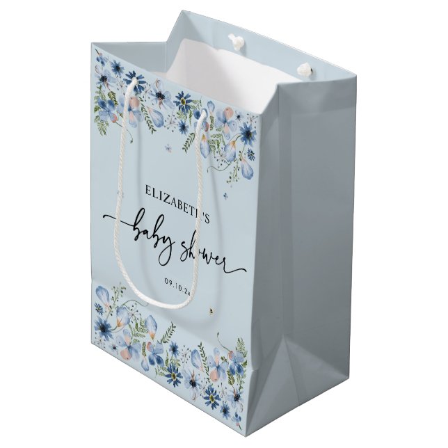 Bolsa de regalo medio Baby Shower Dusty Blue Flora (Angulo Anverso)