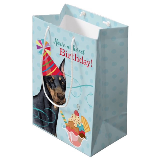 Bolsa de Regalo Medio Dulce de Cumpleaños Doberman (Angulo Anverso)