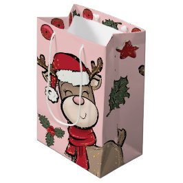 Bolsa de Regalo Medio Rosa Reindeer y Berry Pastel