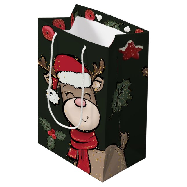 Bolsa de Regalo Medio Verde de Reno y Berry Oscuro (Angulo Anverso)