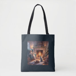 Bolsa de regalo navideña con los gatos acogedores