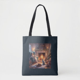 Bolsa de regalo navideña con los gatos acogedores