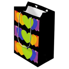 Bolsa de regalo negra con corazones arcoiris de va