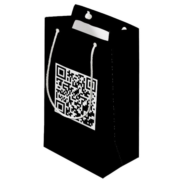 Bolsa de regalo negra personalizada con código QR  (Angulo Anverso)