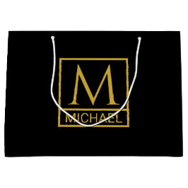 Bolsa de regalo negra personalizada con nombre y i