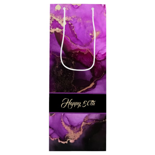 Bolsa de regalo negro morado de cumpleaños feliz p (Anverso)