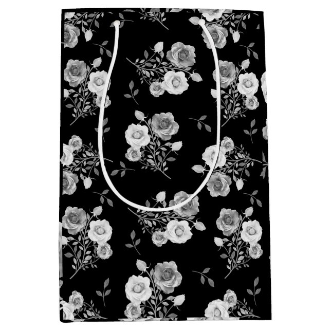 Bolsa de regalo para bodas de rosas blancas y negr (Anverso)