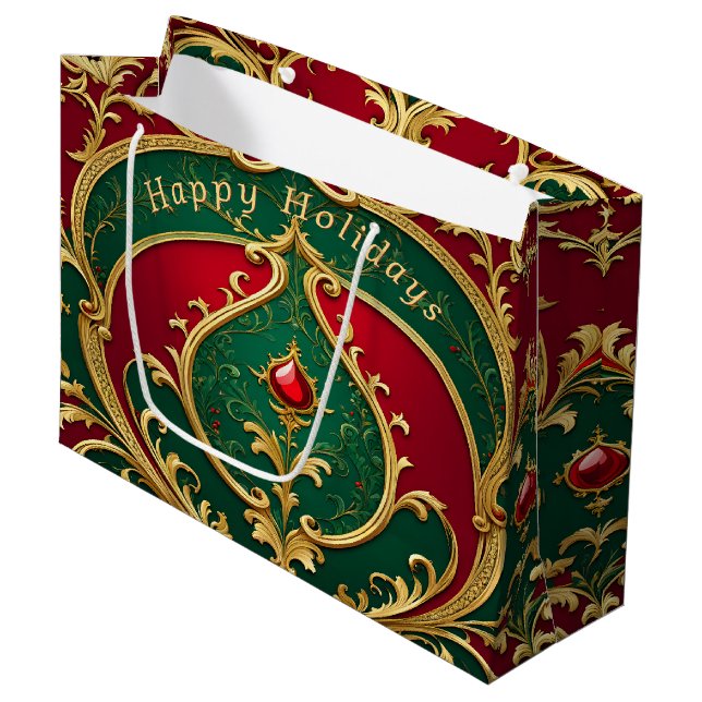 Bolsa de regalo para Navidades de oro verde rojo (Angulo Anverso)