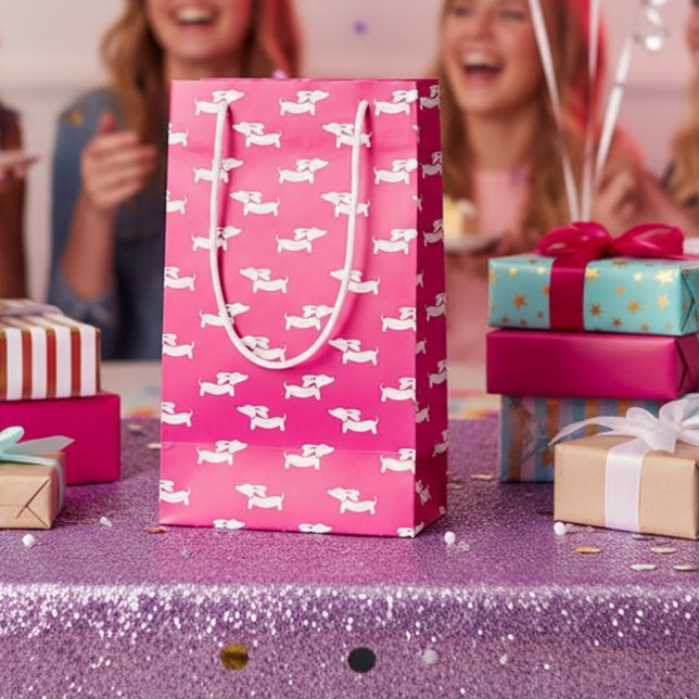 Bolsa de regalo para perro vienés rosa regalos par (Pink dachshund party gift bag)