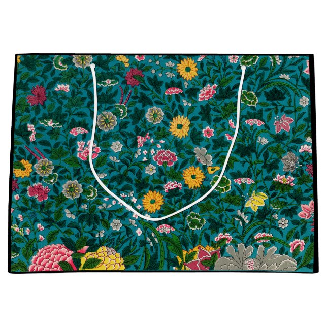 BOLSA DE REGALO PATRÓN FLORAL CHINO NEGRO Y VERDE (Anverso)