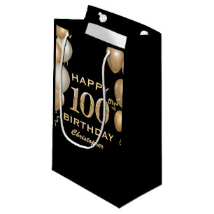 Bolsa De Regalo Pequeña 100.ª fiesta de cumpleaños Globos de oro y negro