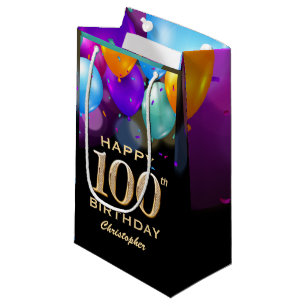 Bolsa De Regalo Pequeña 100.ª fiesta de cumpleaños Globos de oro y negro